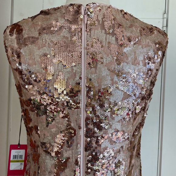 NWT Vince Camuto Sequin Blush Rose Gold Metallic Sheath Dress 14 (fits like 12) - Picture 15 of 16